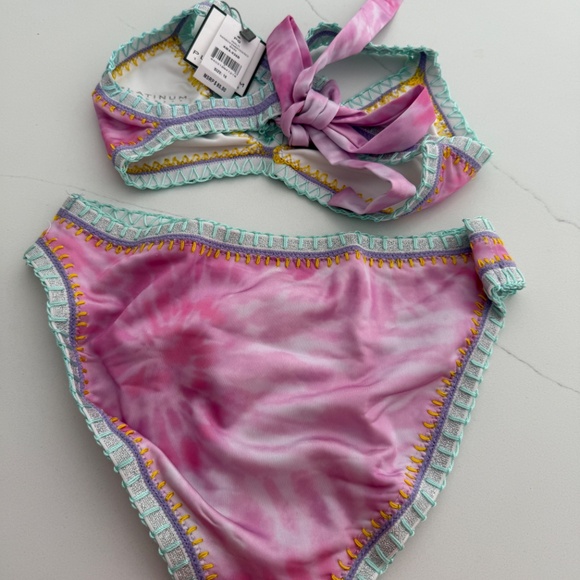 PQ Platinum Swimwear Girls Pink Rainbow Embroidered Bikini Bathing Suit NWT 16 - Picture 2 of 4